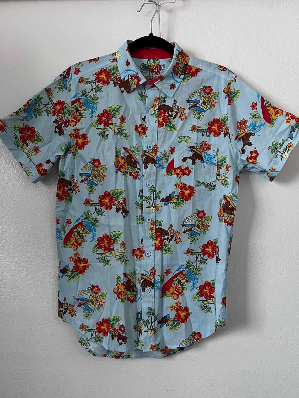 Scooby Doo Floral Tropical Blue Button Down Shirt Size S NWOT